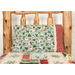 The completed Magic Pillowcase colored in fabrics from the Snowtop Mountain Flannel collection by Maywood Studio, staged on a log cabin bed with a coordinating quilt.