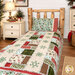 The completed Magic Pillowcase colored in fabrics from the Snowtop Mountain Flannel collection by Maywood Studio, staged on a log cabin bed with a coordinating quilt in a cozy room.