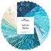 circular collage of cream, aqua, teal and blue ocean-themed batiks.
