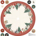 Cream-colored tree skirt panel with a bordering ring of Christmas trees, presents, and cats.