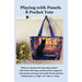 Front cover of the pattern showing the completed tote made with a colorful cat-themed panel, staged against a wall with coordinating flowers.