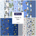 Digital collage of the available yardage fabrics of blue, white, and gray wintry fabrics from the Friends So Deer collection.