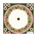 This tree skirt panel features Christmas greenery, poinsettias, and candy cane stripes. 