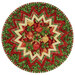 The completed Point of View Folded Star Table Topper colored in red, green, and cream fabrics from the Deck the Halls collection by Northcott Fabrics, isolated on a white background. 