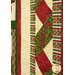 An angled close up on the ribbon border of the quilt, demonstrating fabric print and color details.