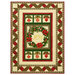 The completed Ribbon Border Panel Quilt, colored in cream, red, and green fabrics from the Deck the Halls collection by Northcott Fabrics, isolated on a white background. 