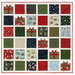 The completed Presently quilt, colored in red, green, navy, light blue, cream, and white fabrics from the When Snow Falls collection from Moda Fabrics, isolated on a white background. 