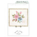 Front of Georgia Lou Bouquet cross stitch pattern featuring the finished pink and blue floral project framed.
