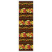 Black border stripe fabric with a grand striped floral design separated by berry vines and orange stripes with golden metallics.