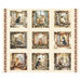 cream vignette panel featuring 9 squares of different cats sitting in windows surrounded by florals.