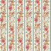 an 8x8 swatch of the ivory border fabric featuring rows of pink, peach, gold, and white floral blossoms alternating with green stripes.