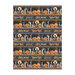 Soft black fabric with alternating stripes of Halloween phrases and jack-o'-lanterns, black cats, full moons, mummy hands, and spiders.