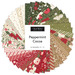 circular collage of Christmas-themed fabrics from the Peppermint Cocoa Charm Pack 