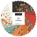 A collage of fabrics included in the Fall Folktale Charm Pack by Deb Strain for Moda Fabrics.