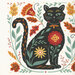 A zoomed in fabric panel featuring the black cat block.