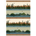 Border stripe with nature scenes of pine forests, mountains, birds, and orca whales.