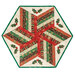 The completed 60 Degree Diamond Table Topper colored in cream, red, and green fabrics with gold metallic accents from the Adorn collection by Andover Fabrics, isolated on a white background. 