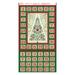 green advent calendar panel featuring an ornate Christmas tree framed by a sets of 24 numbered squares for counting down to Christmas with another set below..