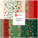 Square collage of red, green, and cream metallic Christmas fabrics.