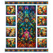 A digital mockup of a hummingbird panel featuring 8 squares of different birds and a center stained glass panel. 