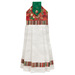 The completed Hanging Towel colored in cream, red, and green fabrics with gold metallic accents from the Adorn collection by Andover Fabrics, isolated on a white background. 