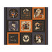 Black panel with nine blocks of gothic Halloween motifs like skeletons in wedding attire, ravens, a haunted house, and more.