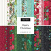 Square collage of christmas-themed fabrics from the Mum's Christmas Layer Cake