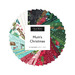 circular collage of christmas-themed fabrics from the Mum's Christmas Mini Charm Pack