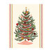Cream fabric panel with a stylized Christmas tree adorned with a bright star, candles, ornaments, and streamers, bordered by wavy stripes.
