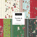 Digital collage of the Christmas and Santa fabrics in the Layer Cake Bundle from the Twinkle & Tinsel fabric collection.