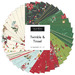Digital collage of the Christmas and Santa fabrics in the Charm Pack Bundle from the Twinkle & Tinsel fabric collection.