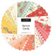 Circular collage of floral, polka dot, and gingham summery fabrics from the Apricot Candy Charm Pack.