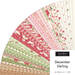 Quilt fabric fan showing pink, red, green, and tan holiday prints labeled “December Darling.”