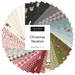 Assorted Christmas fabric squares fanned around a “Christmas Vacation” label.