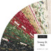 Digital fanned collage of Christmas and Santa fabrics in the Jelly Roll Bundle from the Snowy St. Nick fabric collection.