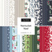 A collage of fabrics featured in the Nantucket Noel Layer Cake by Camille Roskelley for Moda Fabrics