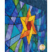 Stained glass-style mosaic with a bright yellow-orange Star of David on a blue background.