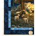 A close up on the lower left corner of the quilt, demonstrating details on the panel and border fabrics.