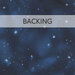 A midnight blue swatch of fabric resembling the night sky, dotted with realistic stars; a transparent banner at the top reads "Backing." 