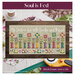 A digital mock up of the Soul is Fed pattern with coordinating décor and a stitch count in the bottom right corner. 