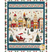 A closer look at the panel, showing details on the red, yellow, teal blue, and white palette and holiday village motifs.