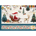 A close up on the Santa and reindeer of the panel, showing details on the colors and print.