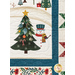 A close up on the decorated Christmas tree and snowman of the panel, showing details on the colors and print.