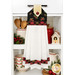 The completed Hanging Towel Kit colored in black, red, and cream fabrics with gold metallic accents from the Merry Christmas 2026 collection by Timeless Treasures, hung on a drawer surrounded by coordinating décor.