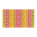 A light olive fabric with dense columns of pink, purple, orange, and lime roses, bordered by colorful snails and dotted accents along both sides.