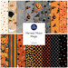 Digital collage of the Halloween themed yardage fabrics from the Harvest Moon Magic fabric collection.