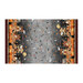 Mottled, double border print fabric with a haunted village filled with ghosts, jack-o'-lanterns, black cats, and scattered Halloween motifs.