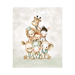 Mottled cream and sage fabric with a stack of baby animals surrounded by leafy sprigs