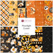 Square collage of orange and black Halloween-themed fabrics from the Moonlight Cruisin' collection