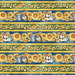Closeup of the mottled blue border print.